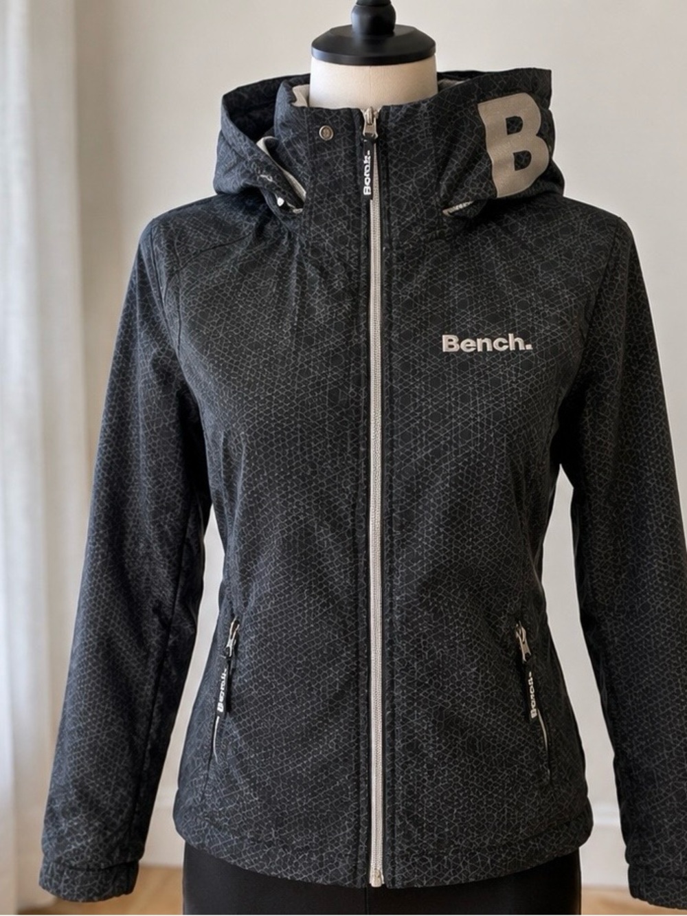 Bench Black Hooded Jacket with White Accents